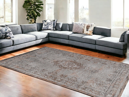 7 x 9 Gray & Beige Medallion Non Skid Rug