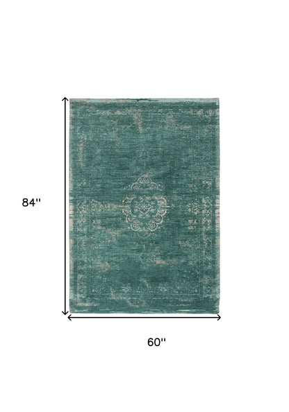 6 x 8 Gray & Green Medallion Non Skid Rug