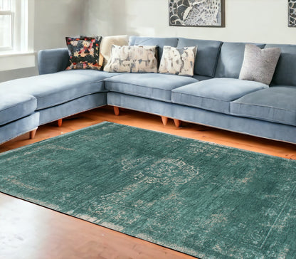 6 x 8 Gray & Green Medallion Non Skid Rug