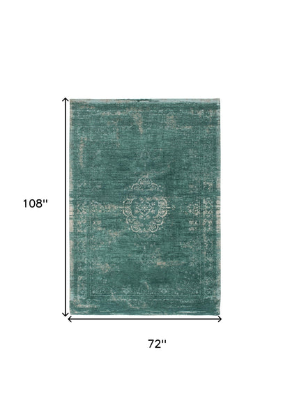 7 x 9 Gray & Green Medallion Non Skid Rug