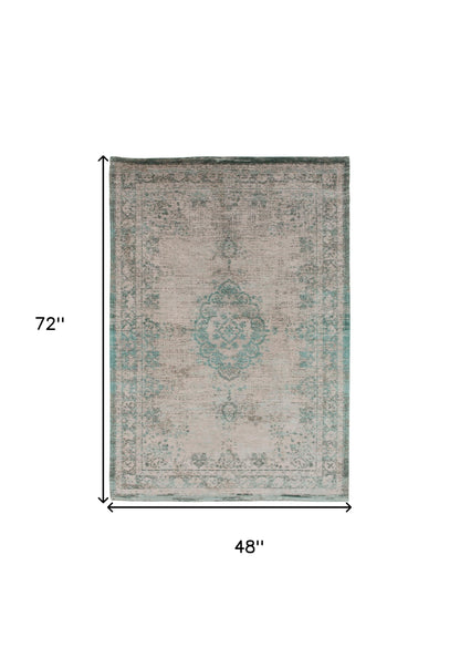 5 x 7 Gray & Green Medallion Non Skid Rug