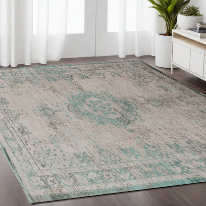 5 x 7 Gray & Green Medallion Non Skid Rug