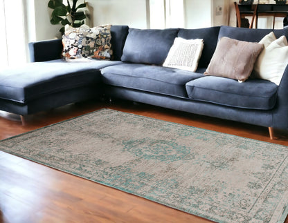 6 x 8 Gray & Green Medallion Non Skid Rug