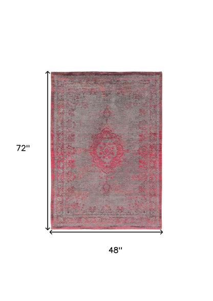 5 x 7 Gray & Pink Medallion Non Skid Rug