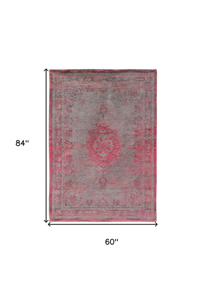 6 x 8 Gray & Pink Medallion Non Skid Rug