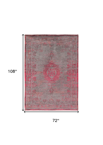 7 x 9 Gray & Pink Medallion Non Skid Rug