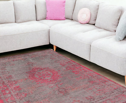 7 x 9 Gray & Pink Medallion Non Skid Rug