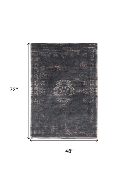 5 x 7 Gray & Black Medallion Non Skid Rug