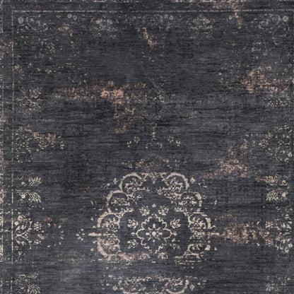 5 x 7 Gray & Black Medallion Non Skid Rug