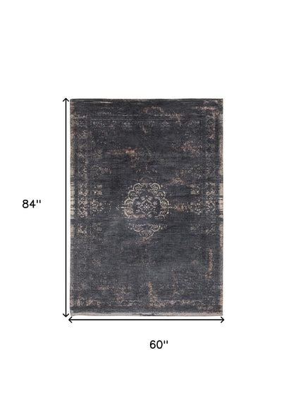 6 x 8 Gray & Black Medallion Non Skid Rug