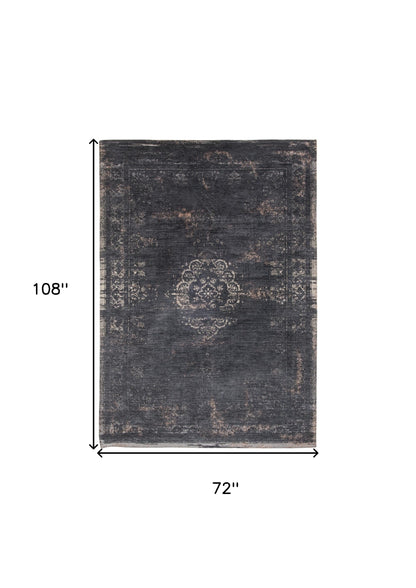 7 x 9 Gray & Black Medallion Non Skid Rug