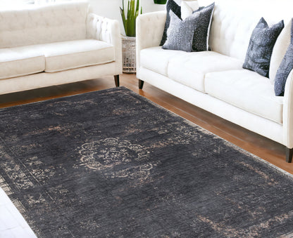 7 x 9 Gray & Black Medallion Non Skid Rug