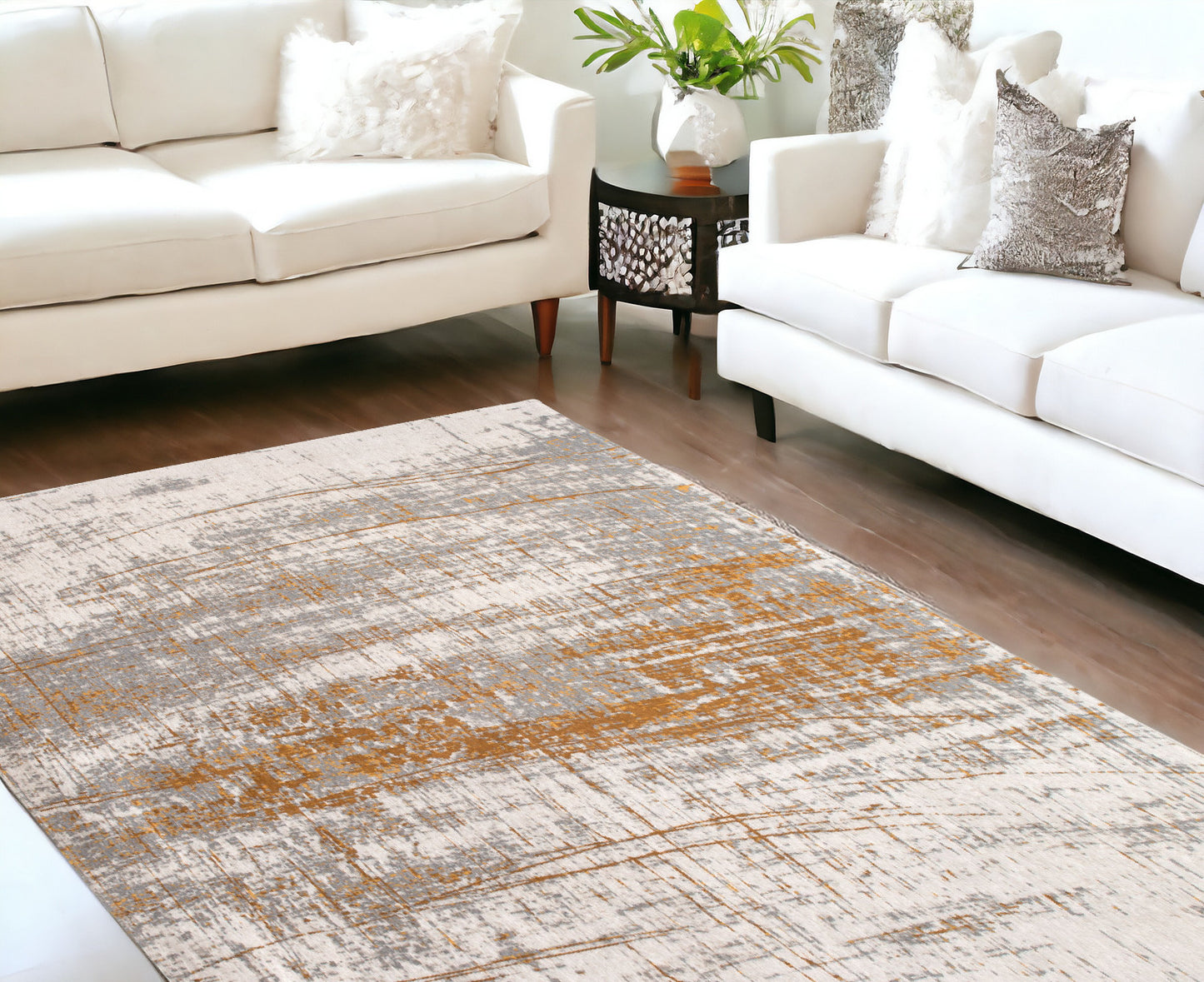 6 x 8 Gray & Gold Non Skid Rug