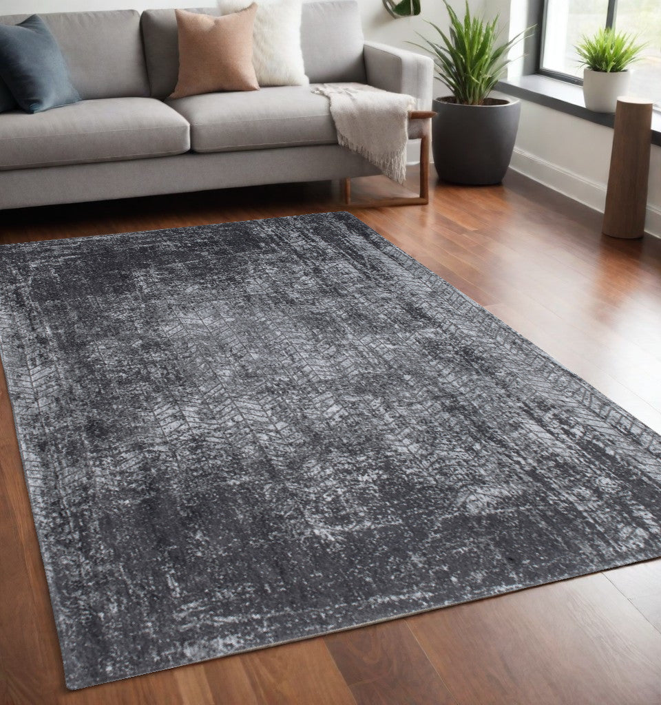 5 x 7 Black & Gray Chevron Non Skid Rug