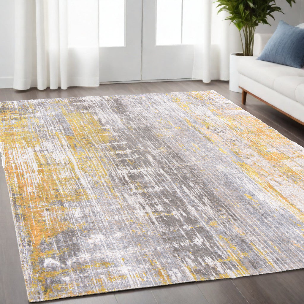 5 x 7 Gray & Yellow Non Skid Rug