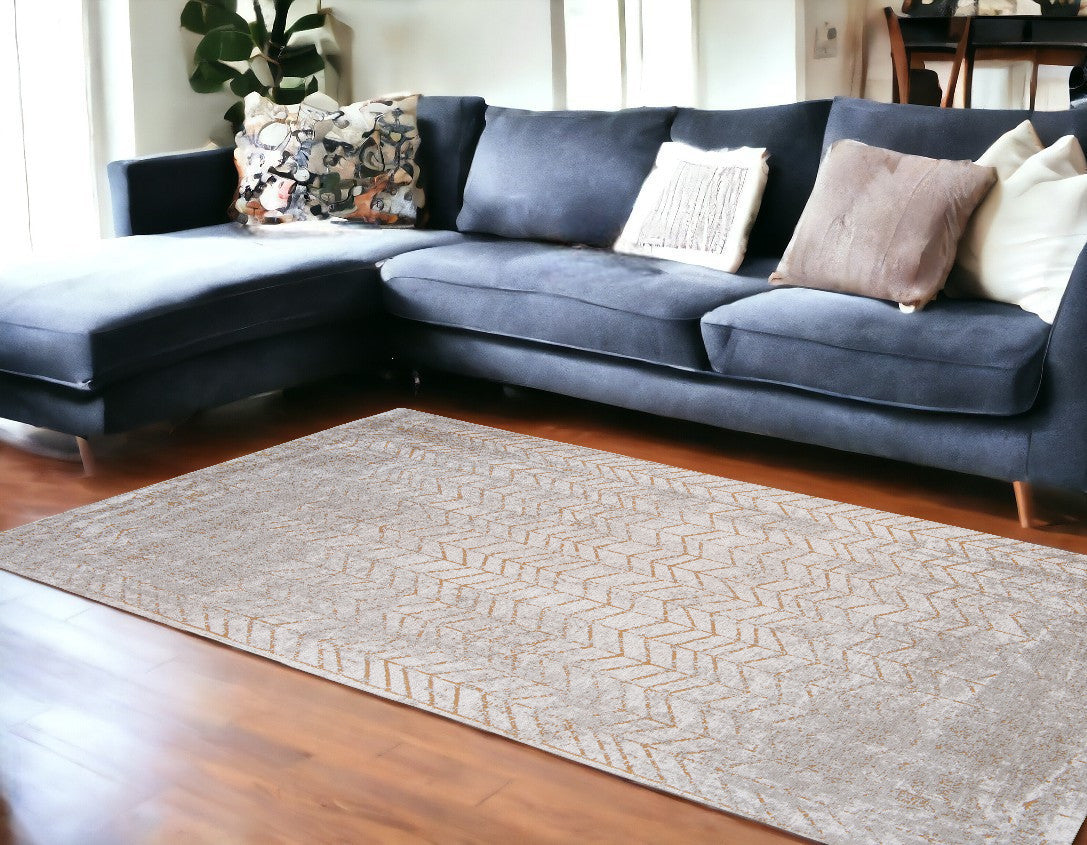 7 x 9 Gray & Yellow Chevron Non Skid Rug