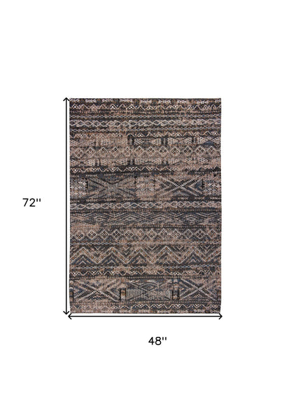 5 x 7 Gray & Beige Oriental Non Skid Rug