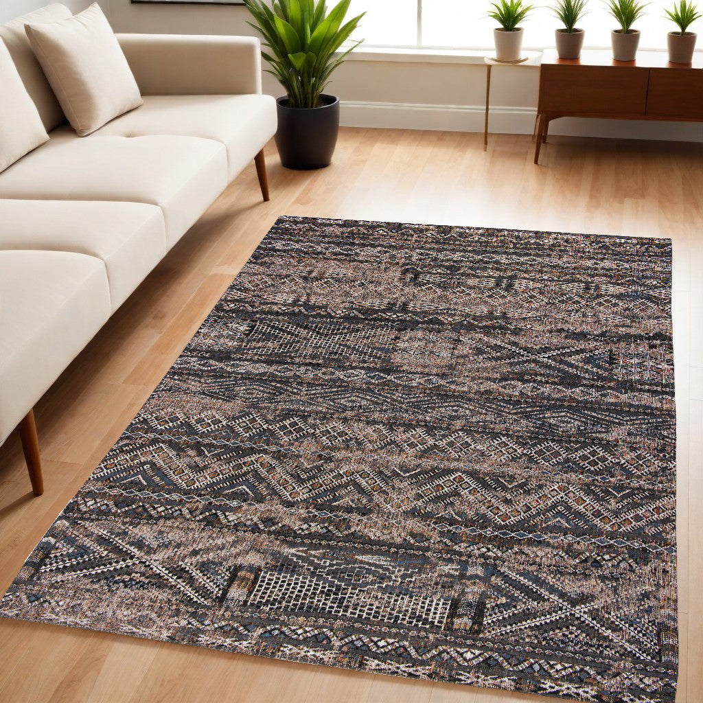 5 x 7 Gray & Beige Oriental Non Skid Rug