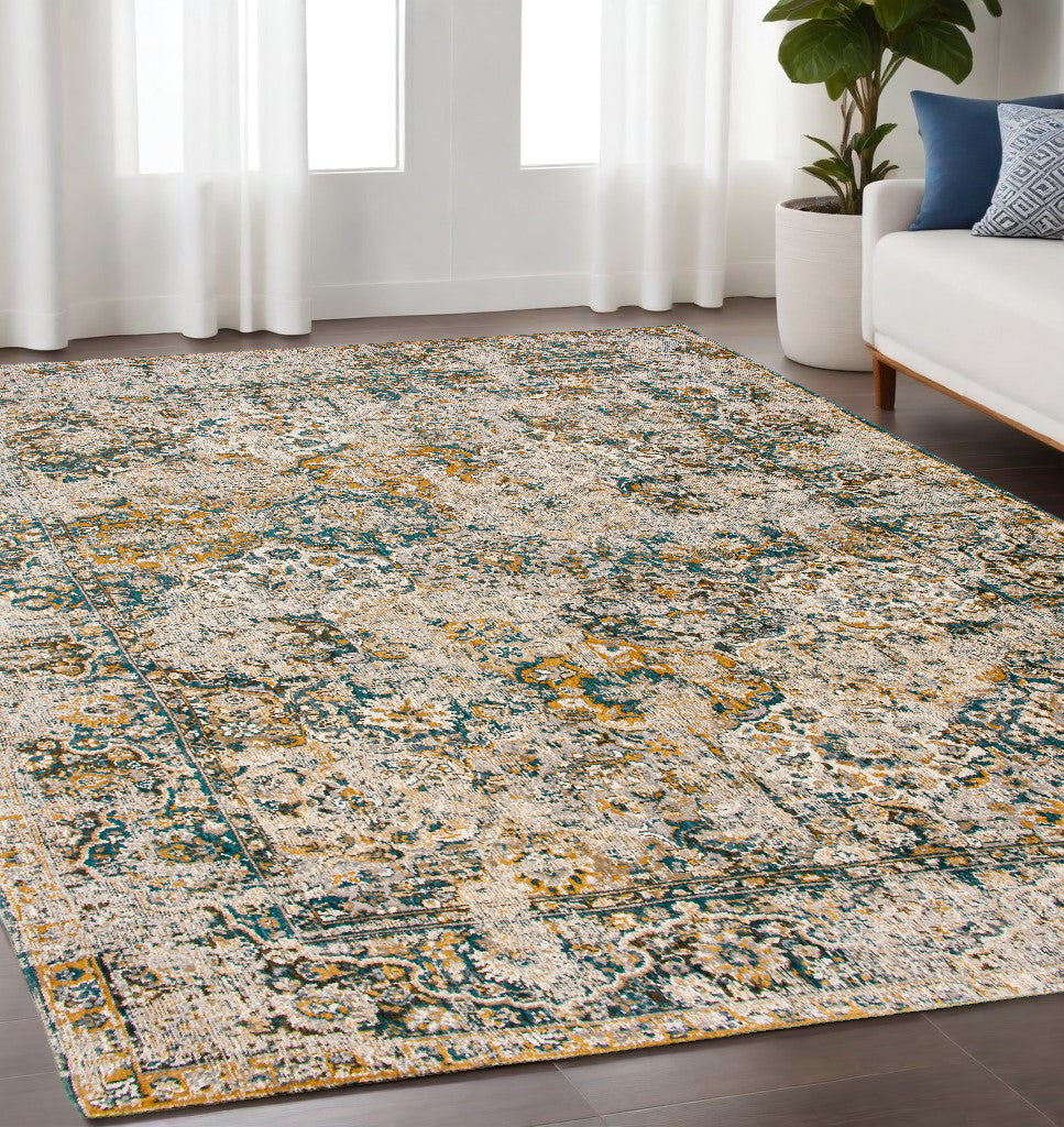 5 x 7 Blue & Green Non Skid Rug