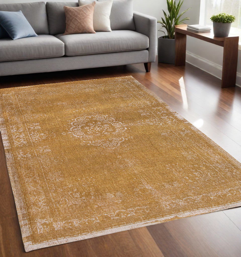 5 x 7 Orange & White Medallion Non Skid Rug