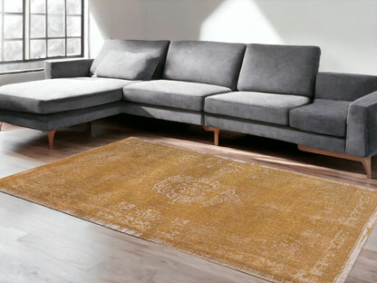 7 x 9 Orange & White Medallion Non Skid Rug