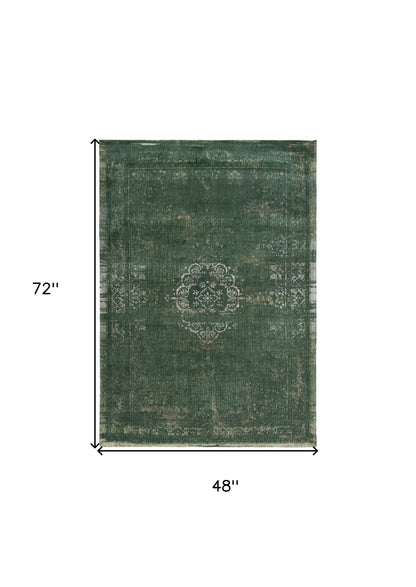 5 x 7 Gray & Green Medallion Non Skid Rug