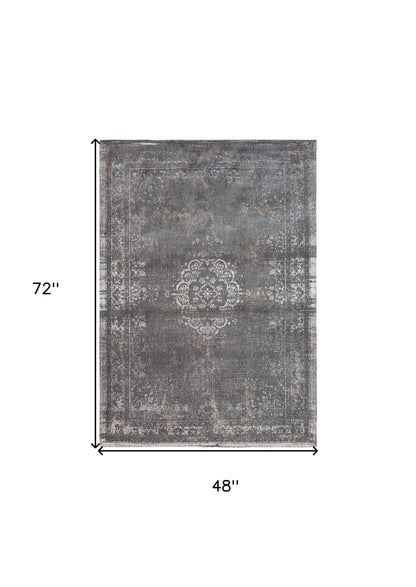 5 x 7 Gray Medallion Non Skid Rug