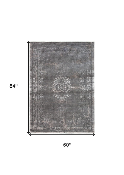 6 x 8 Gray Medallion Non Skid Rug