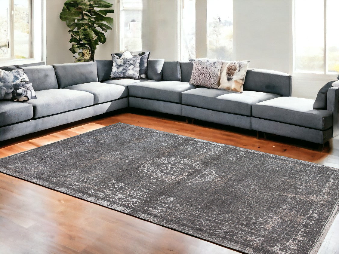 7 x 9 Gray Medallion Non Skid Rug
