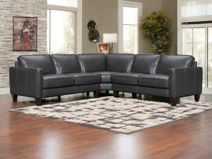 Black Leather L Shaped 3 Piece Sectional