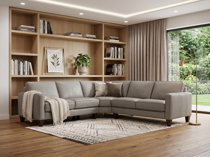 Gray Leather L Shaped 3 Piece Sectional