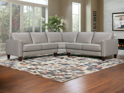 Gray Leather L Shaped 3 Piece Sectional