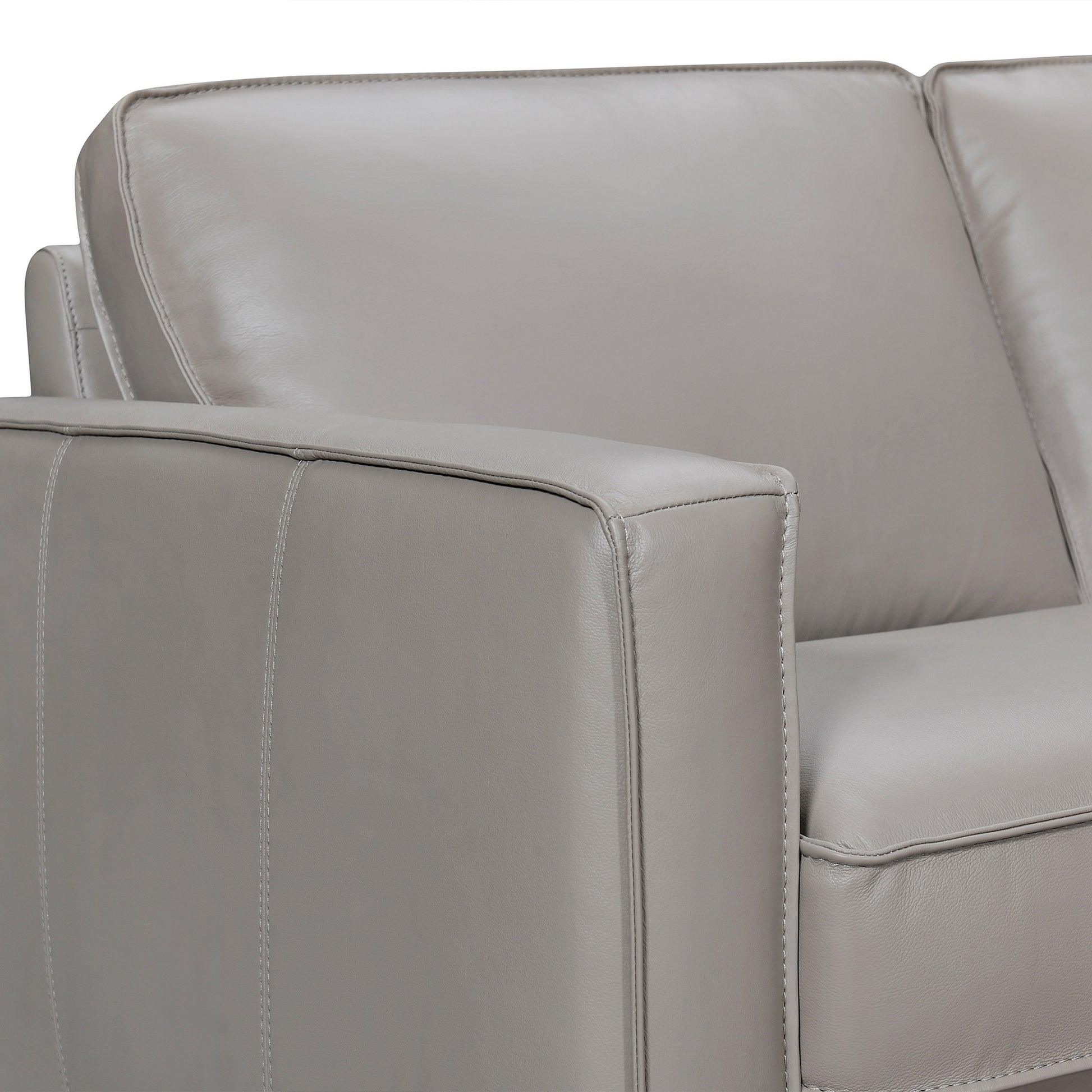 Gray Leather L Shaped 3 Piece Sectional