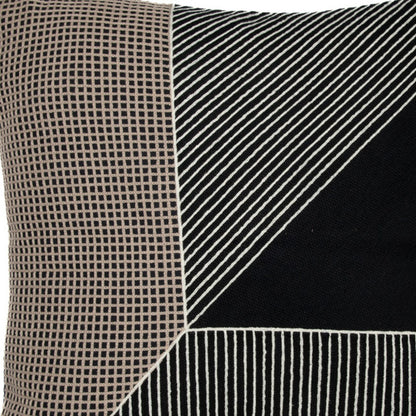 Black & White Geometric Cotton Pillow w/ Embroidery