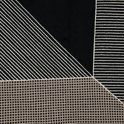 Black & White Geometric Cotton Pillow w/ Embroidery