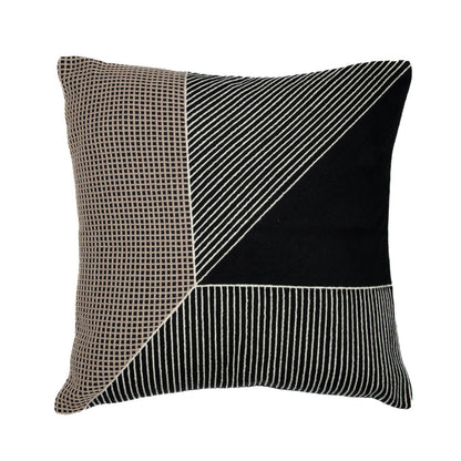 Black & White Geometric Cotton Pillow w/ Embroidery
