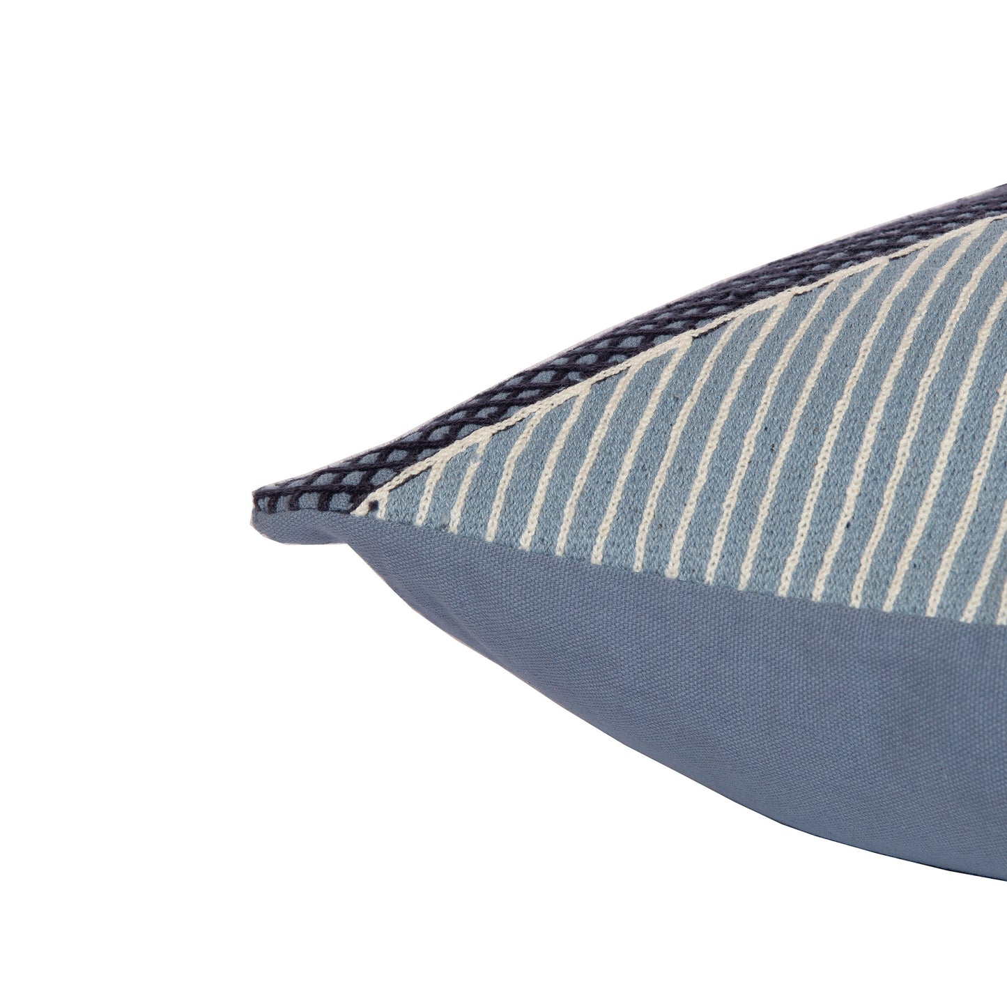 Blue & White Geometric Cotton Pillow w/ Embroidery
