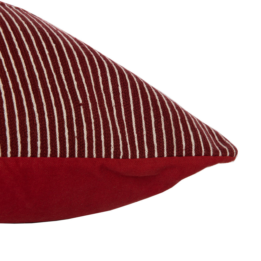 Red & White Geometric Cotton Pillow w/ Embroidery