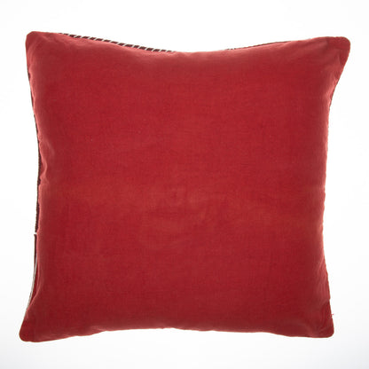 Red & White Geometric Cotton Pillow w/ Embroidery