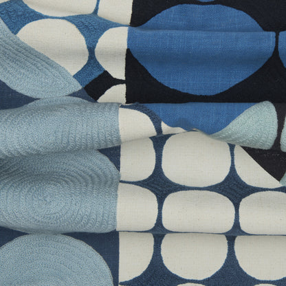 Blue & Ivory Geometric Cotton Pillow w/ Embroidery