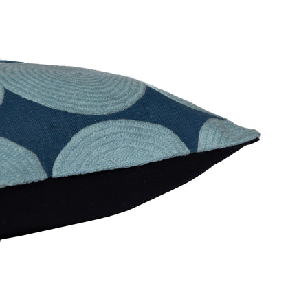 Blue & Ivory Geometric Cotton Pillow w/ Embroidery