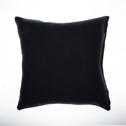Blue & Ivory Geometric Cotton Pillow w/ Embroidery