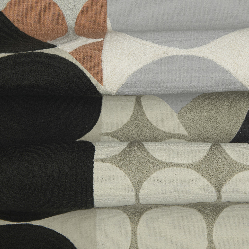 Beige & Black Geometric Cotton Pillow w/ Embroidery