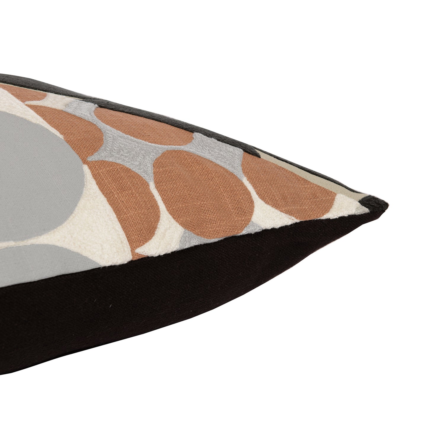 Beige & Black Geometric Cotton Pillow w/ Embroidery