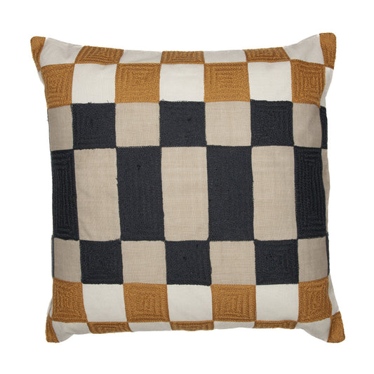 Navy Blue Check Pillow w/ Embroidery