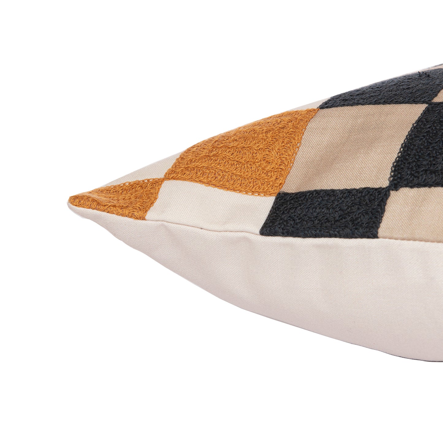 Navy Blue Check Pillow w/ Embroidery