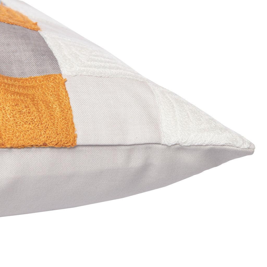 Yellow & Gray Check Pillow w/ Embroidery