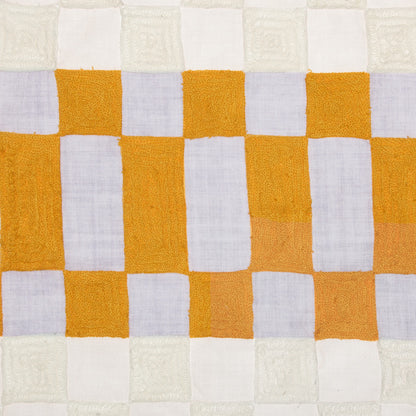 Yellow & Gray Check Pillow w/ Embroidery