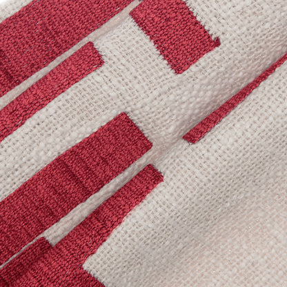 Red & Ivory Geometric Cotton Blend Pillow w/ Embroidery