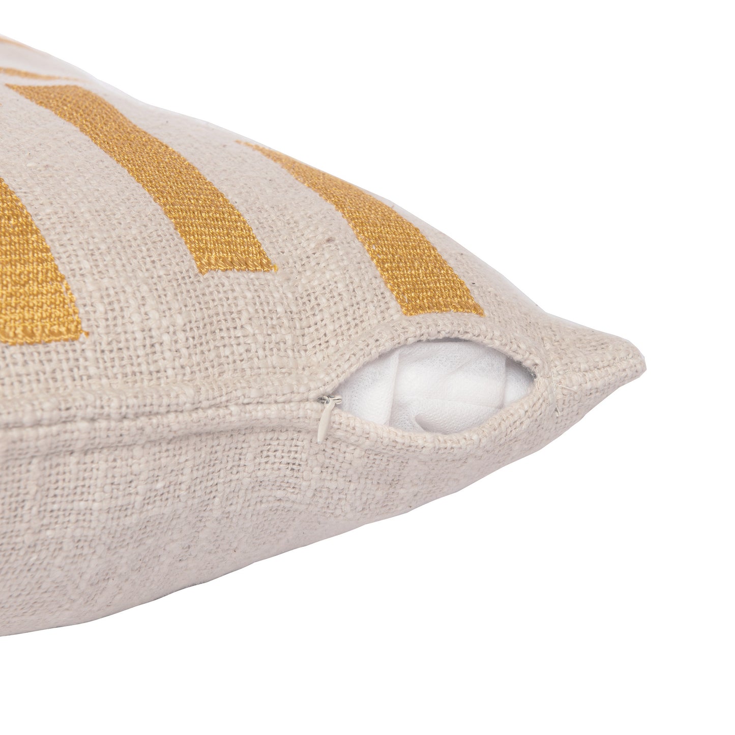 Yellow & Ivory Geometric Cotton Blend Pillow w/ Embroidery